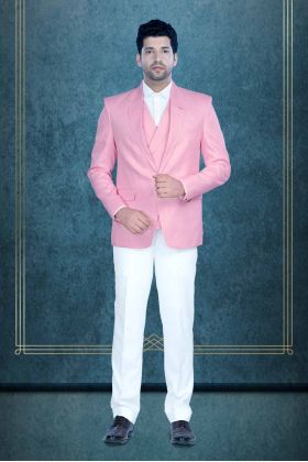 3 Pc Jaquard In Peach Jacket 3Pc Suit